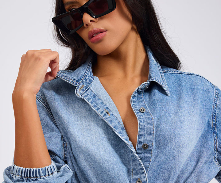 Drawstring Denim Shirt