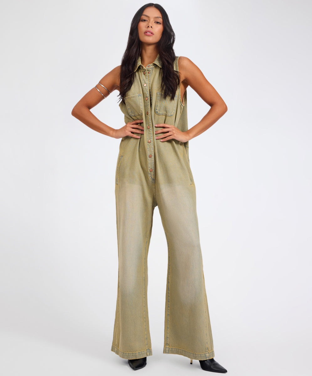 One Teaspoon Braxton Wide Leg Denim Jumpsuit