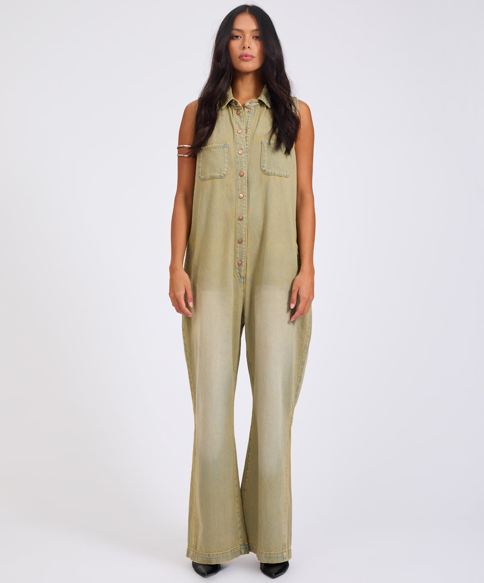 One Teaspoon Braxton Wide Leg Denim Jumpsuit