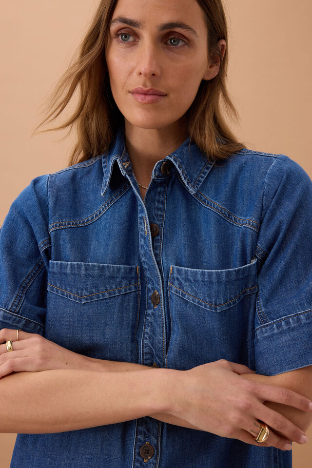 Ceres Life Ava Short Sleeve Yoke Detail Midi Dress detail