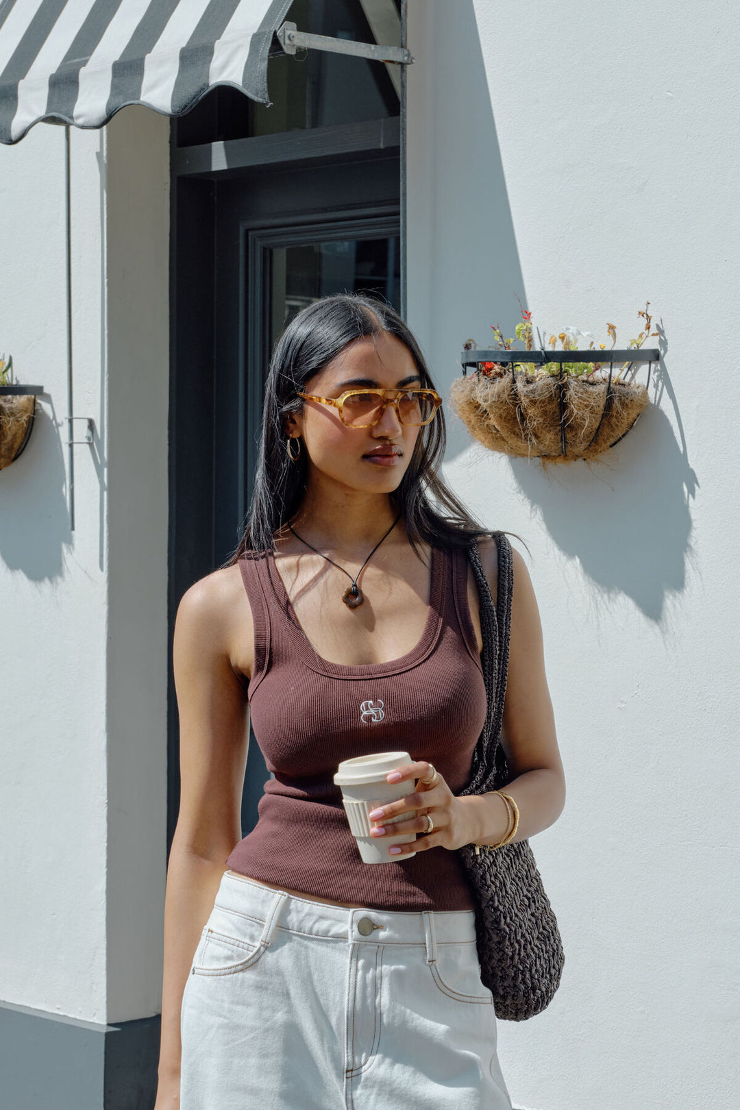 Zoe Contour Rib Tank Chocolate