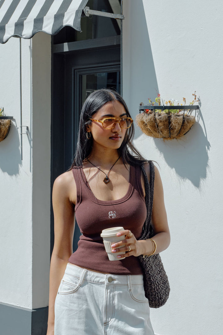 Zoe Contour Rib Tank Chocolate