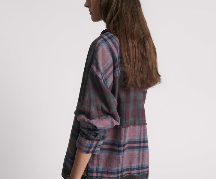 Mixed Flannel Hooded Shirt