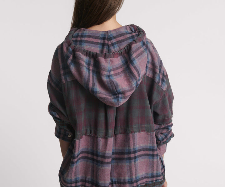 Mixed Flannel Hooded Shirt