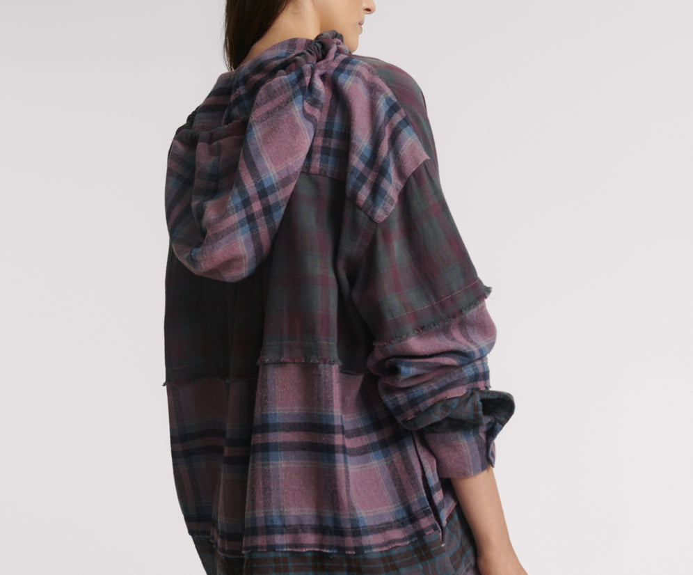 Mixed Flannel Hooded Shirt