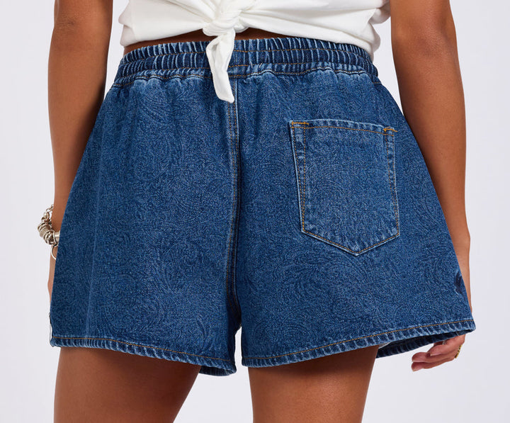 Boxer Drawstring Waist Denim Shorts