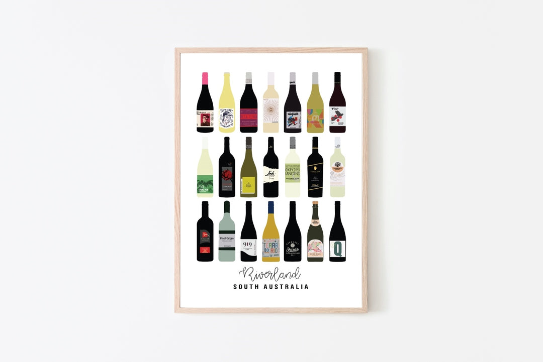 Graphics by L typographic print riverland wines