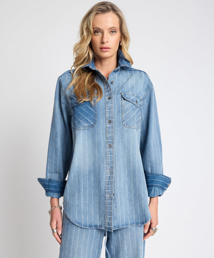 ONE TEASPOON BLUE STRIPE DISTRESSED EVERYDAY DENIM SHIRT