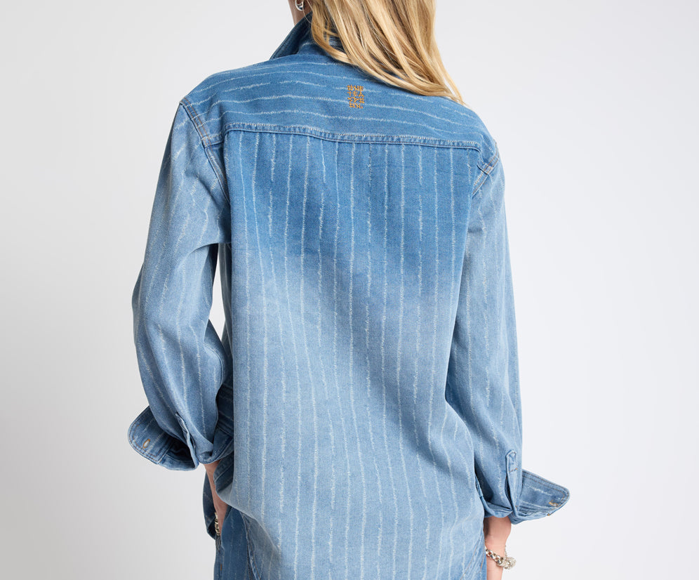 ONE TEASPOON BLUE STRIPE DISTRESSED EVERYDAY DENIM SHIRT BACK DETAIL