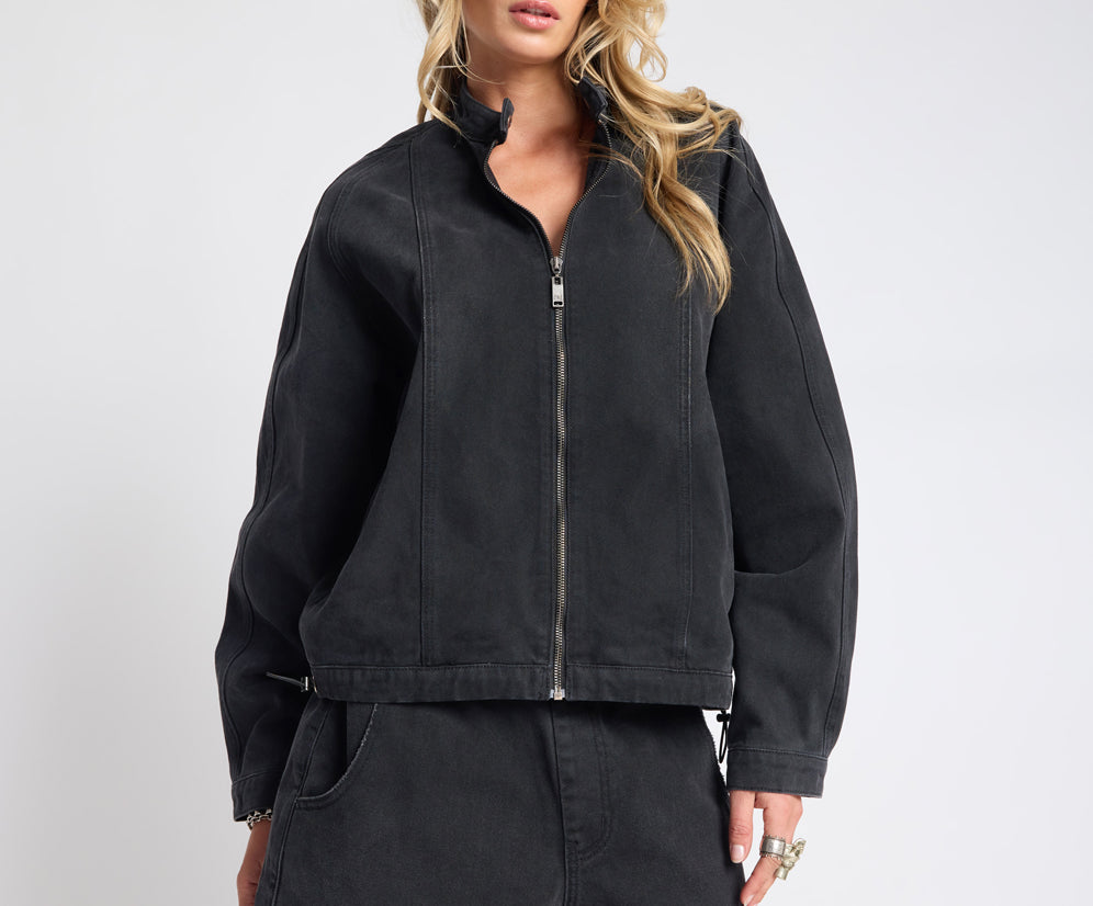 ONE TEASPOON SMOKEY BLACK HARLEY DENIM BOMBER JACKET