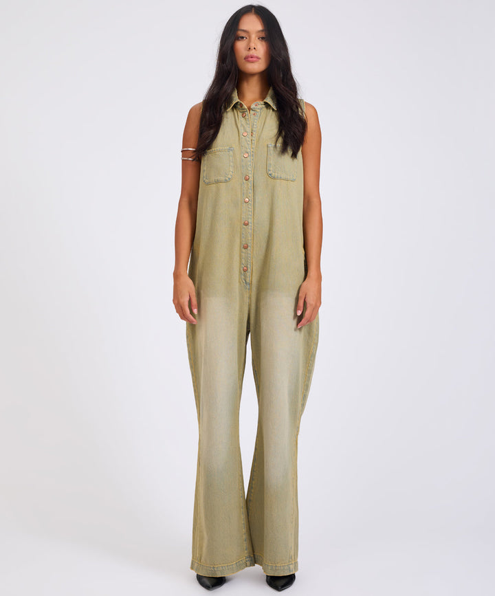 One Teaspoon Braxton Wide Leg Denim Jumpsuit
