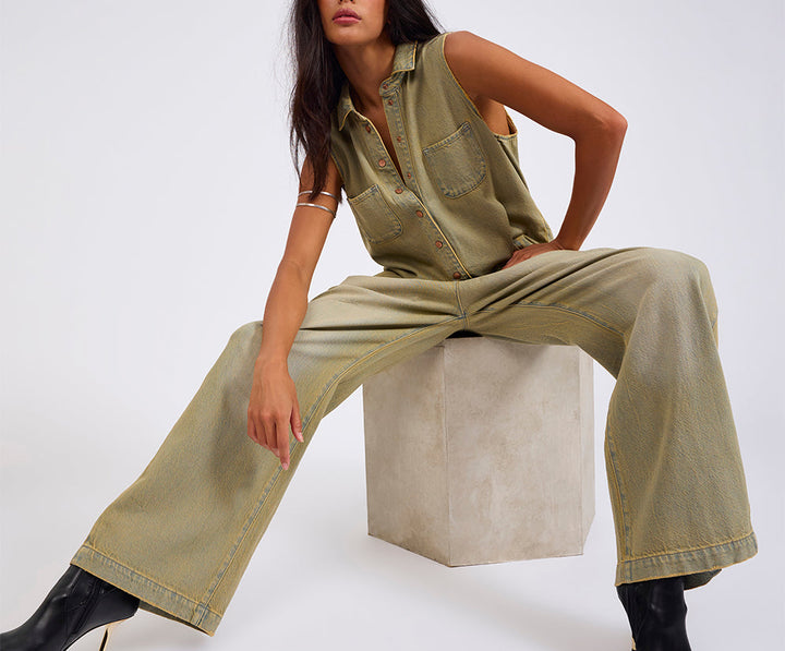 One Teaspoon Braxton Wide Leg Denim Jumpsuit model