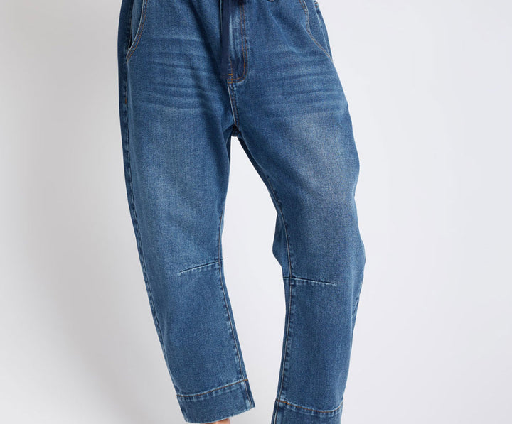 Outcast Drop Crotch Harem Denim Jeans on a white background