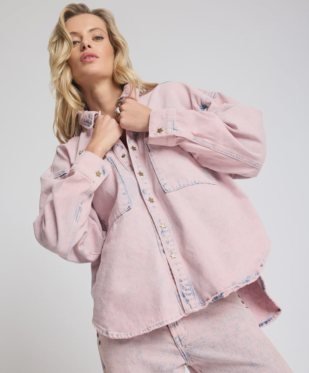 PINK HAZE STAR TEASER DARIA DENIM SHACKET from One Teaspoon