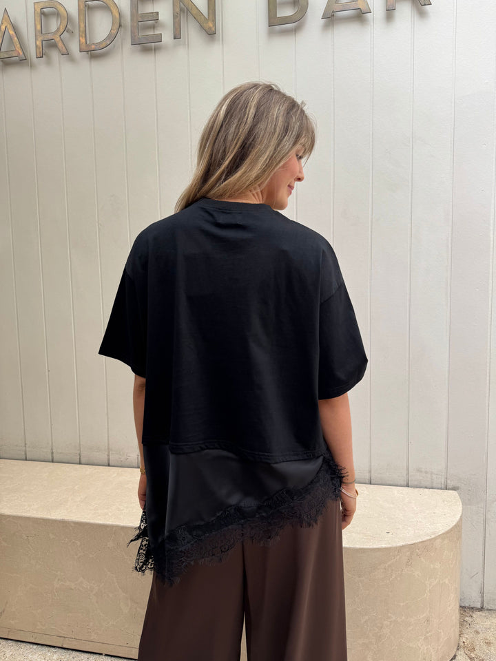 by frankie Satin Panel Lace Tee black side