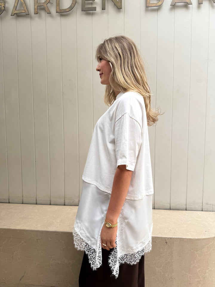 by frankie Satin Panel Lace Tee white side