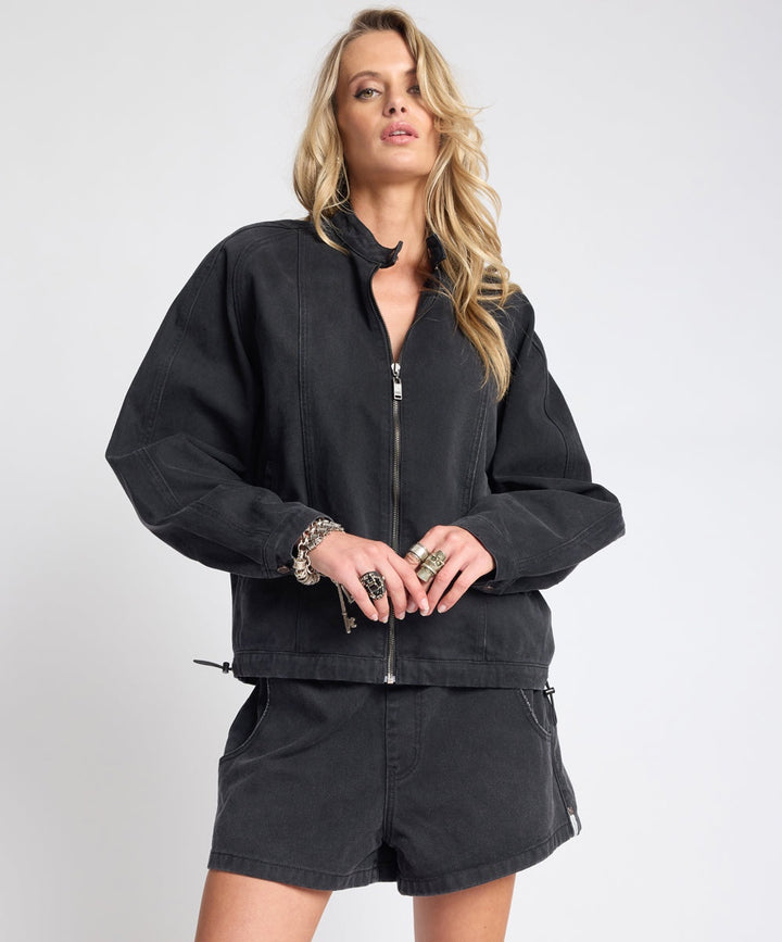  SMOKEY BLACK HARLEY DENIM BOMBER JACKET