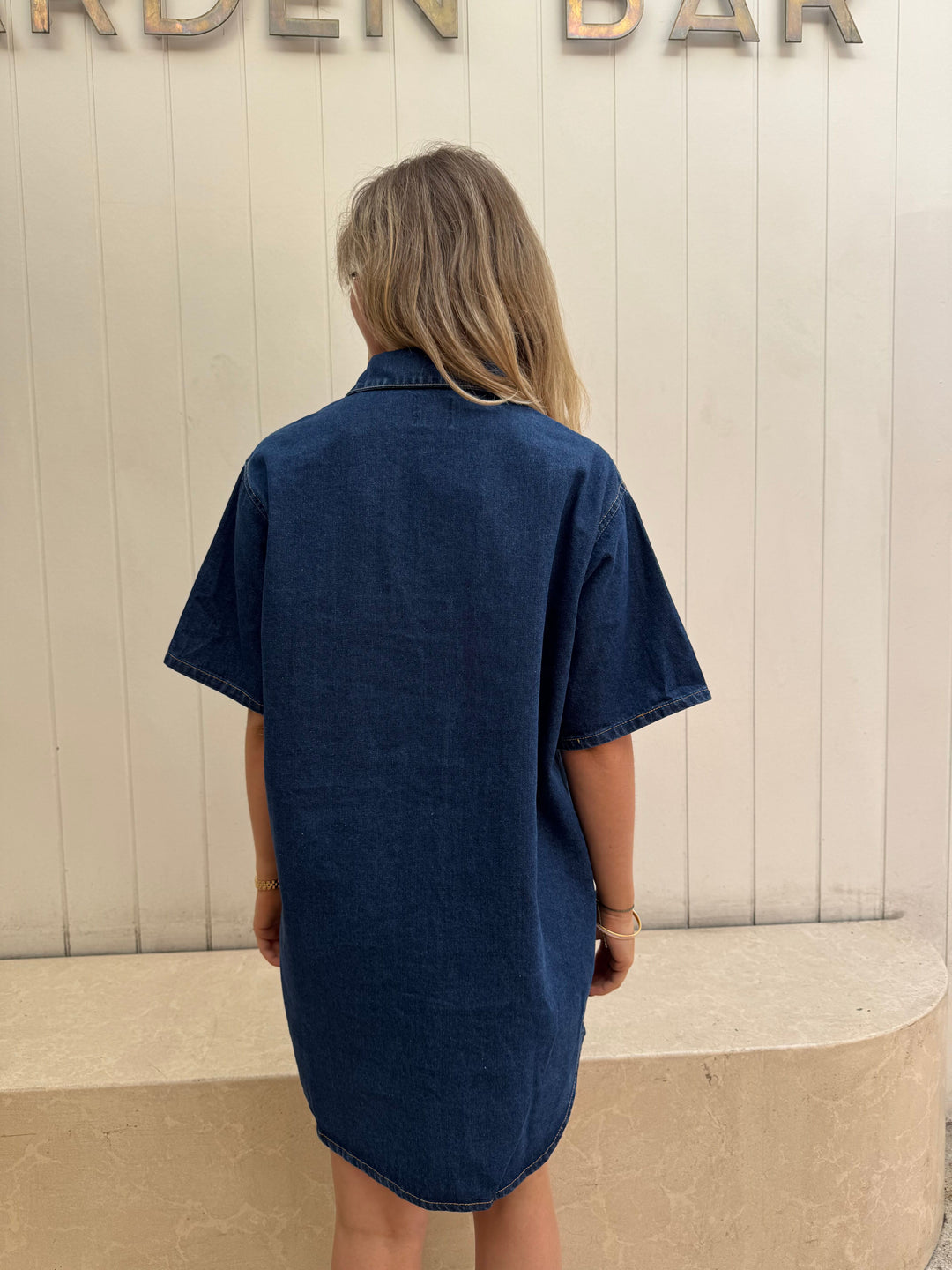 by frankie dark denim dress back