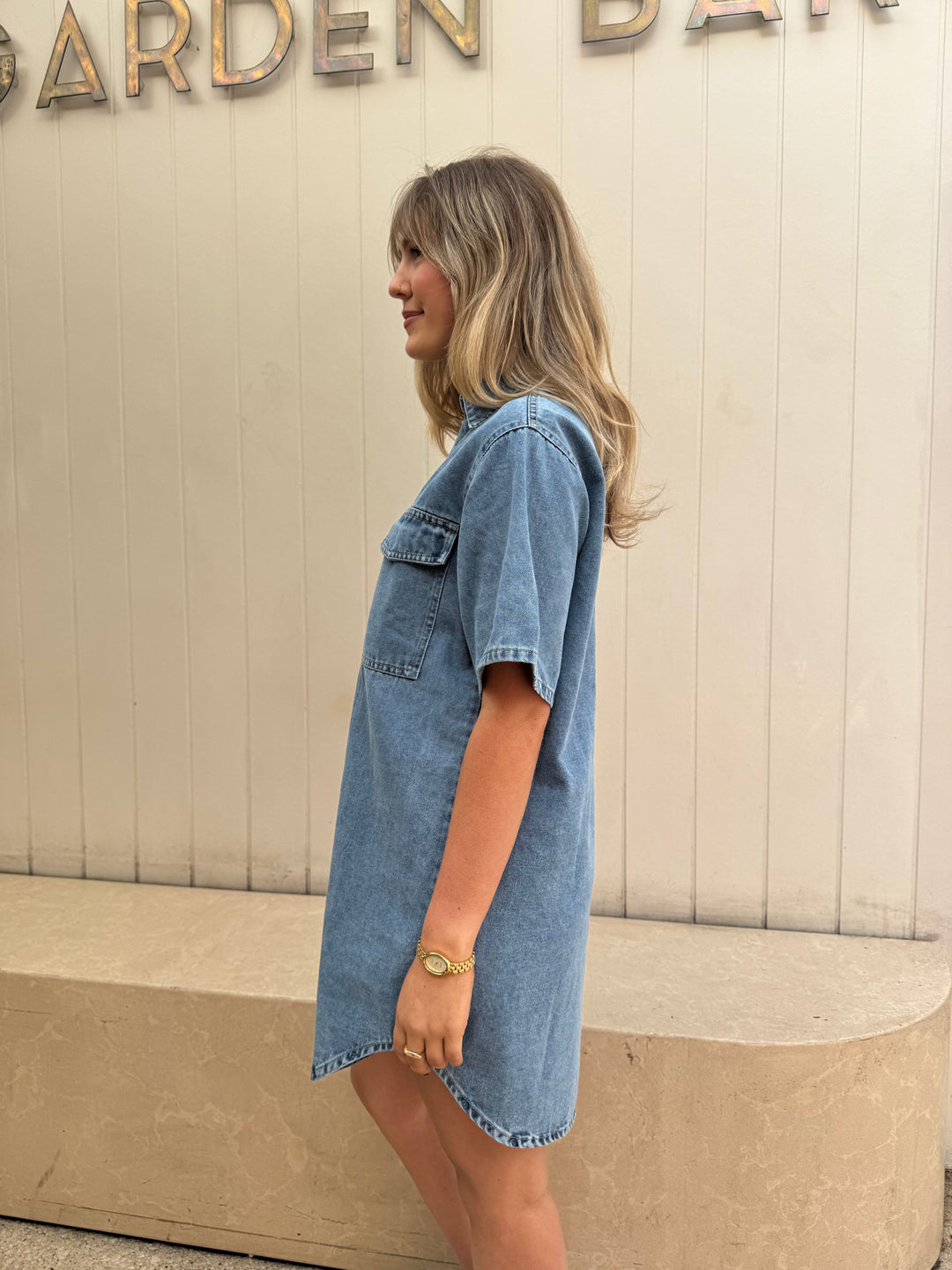 by frankie light denim dress side detail
