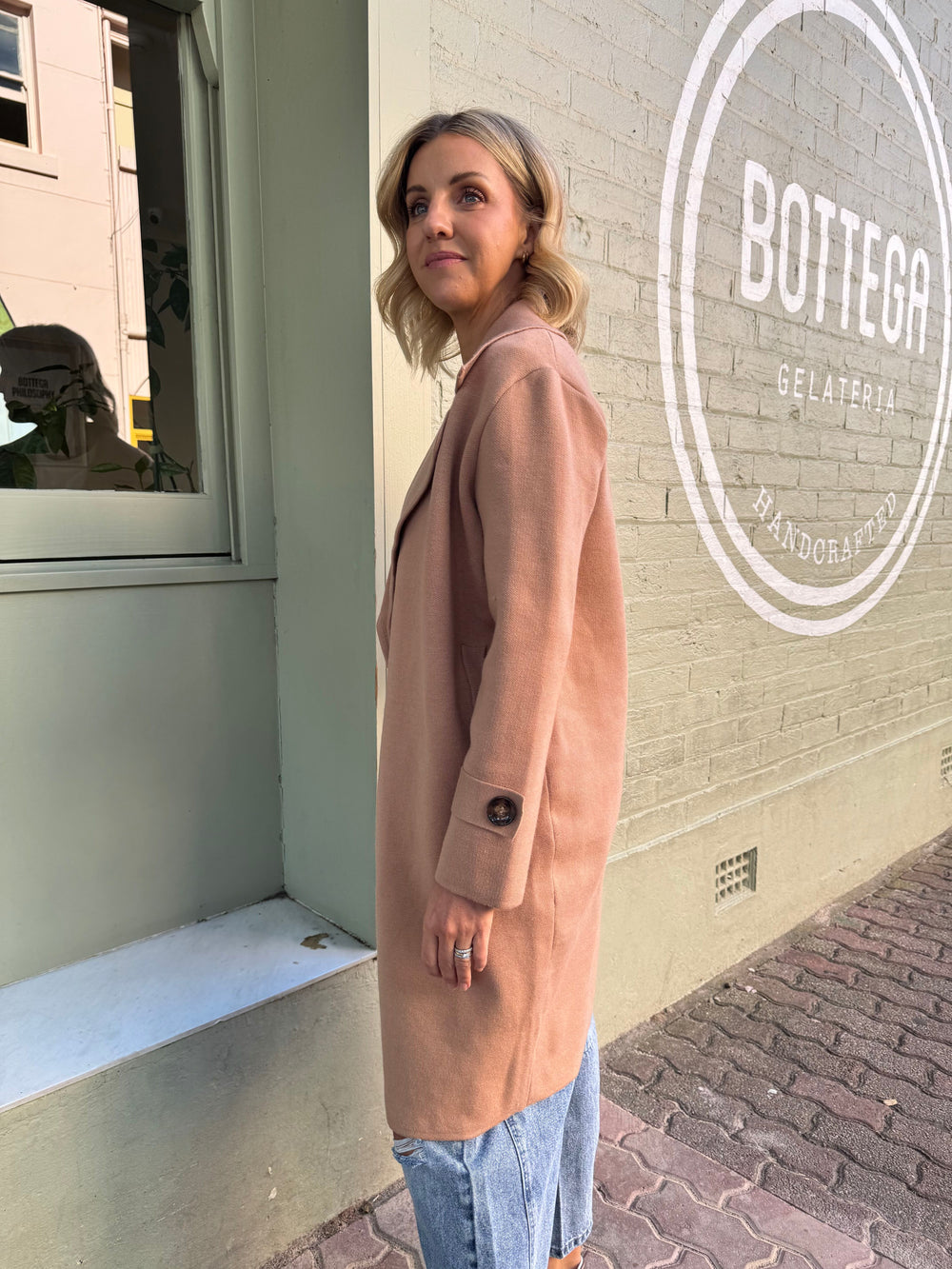 Bridget Knit Coat in Camel from Sunny Girl detail