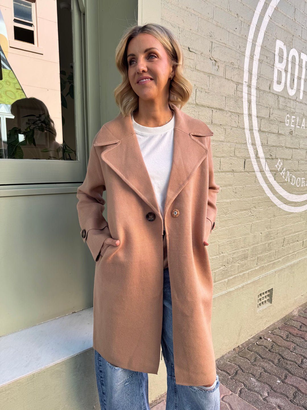 Bridget Knit Coat in Camel from Sunny Girl