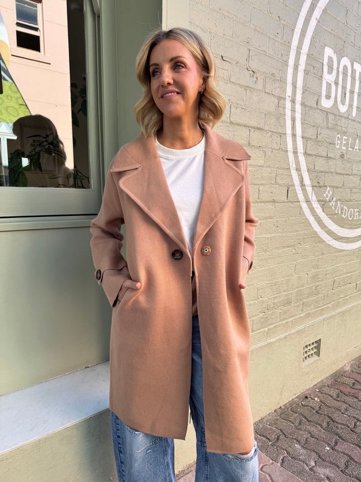 Bridget Knit Coat in Camel from Sunny Girl