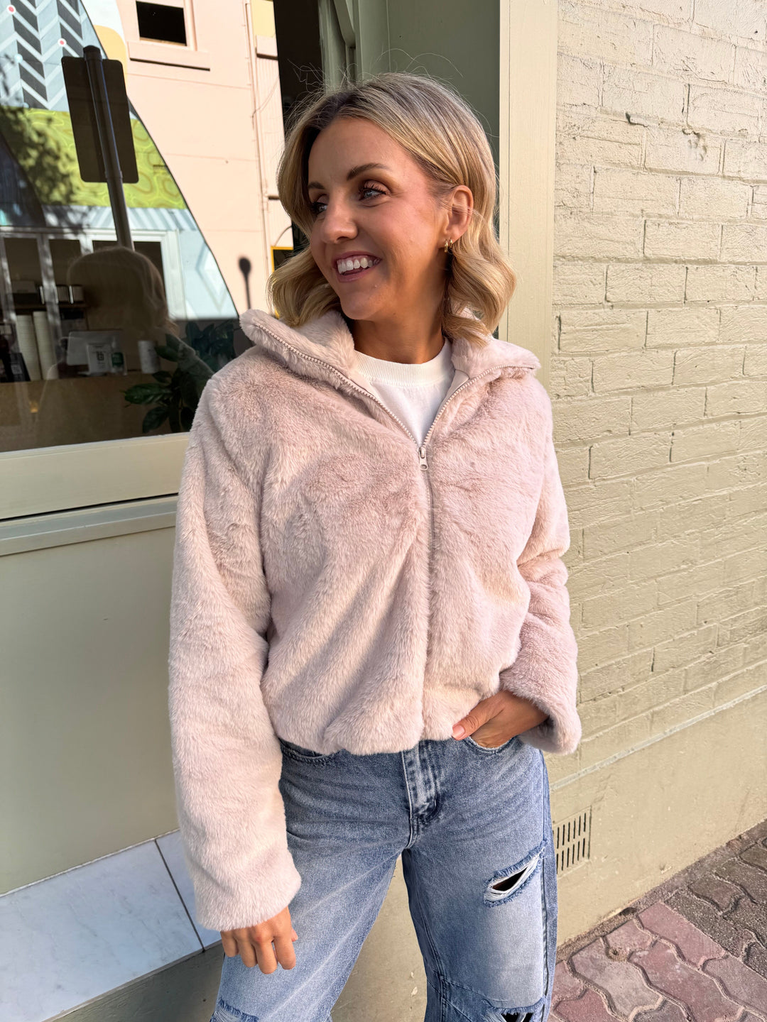 cropped bomber style jacket from sunny girl in beige