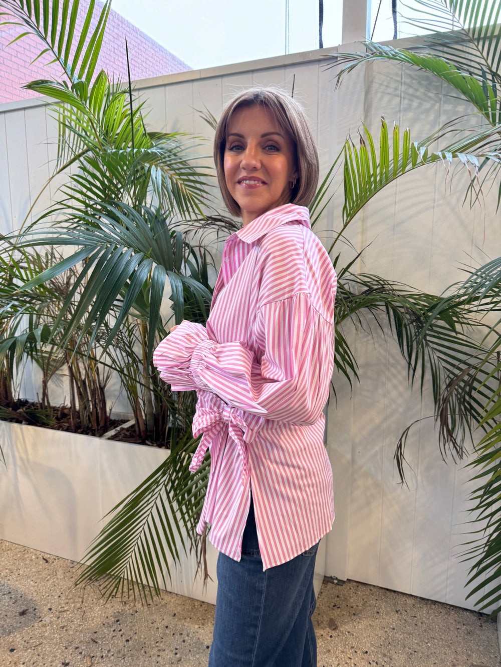 btl the label taulah shirt in pink stripe