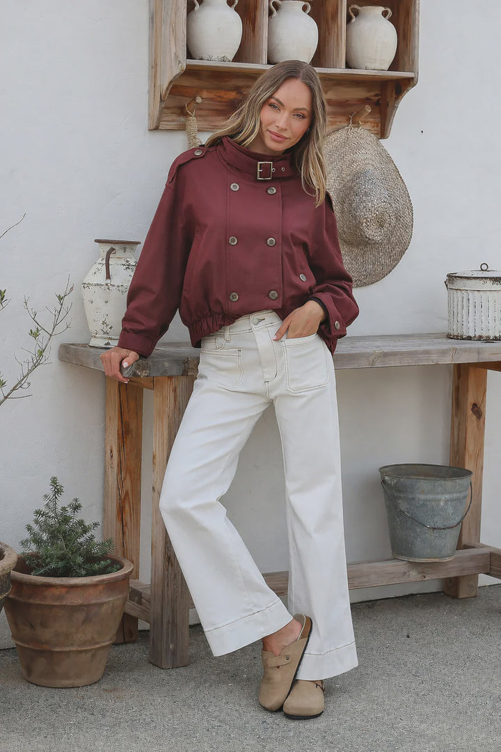 btl the label vine trench coat in wine
