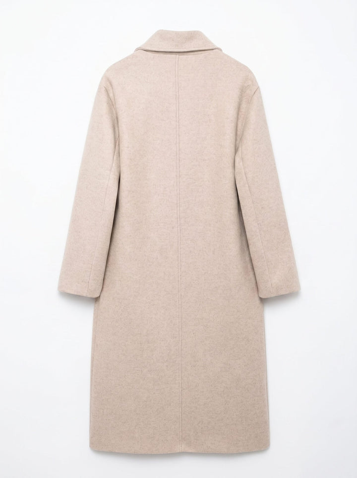 back detail of the beige double breasted coat by smaibulun