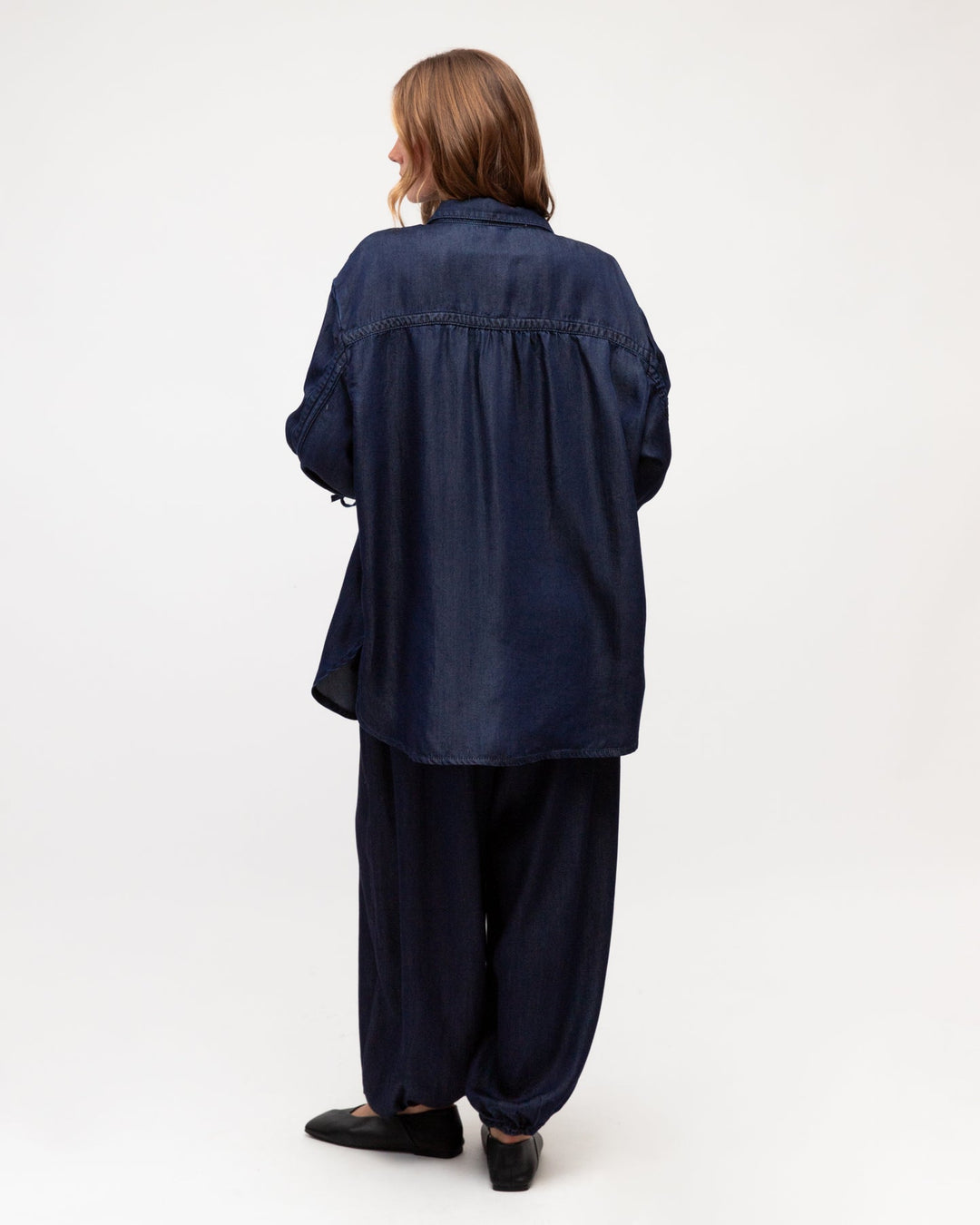 back detail of the label of love denim shirt