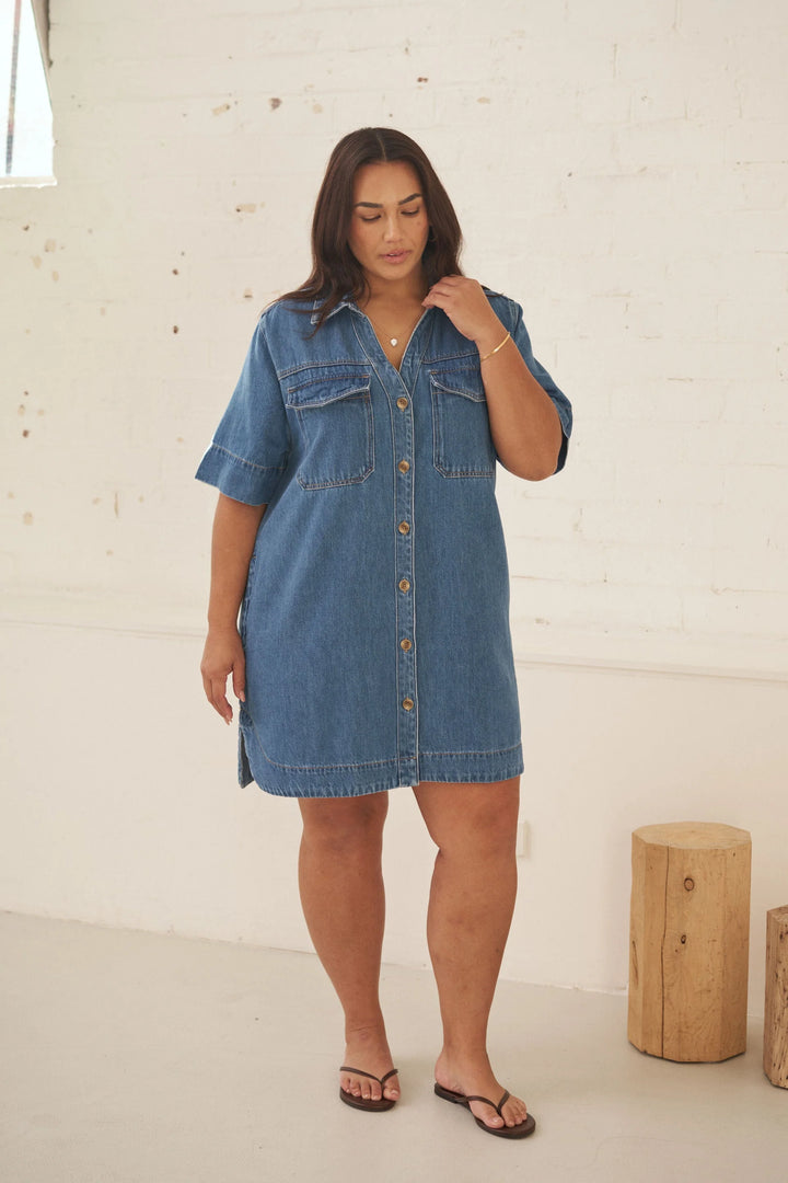 Bonnie Relaxed Shirt Dress / Fresh Indigo