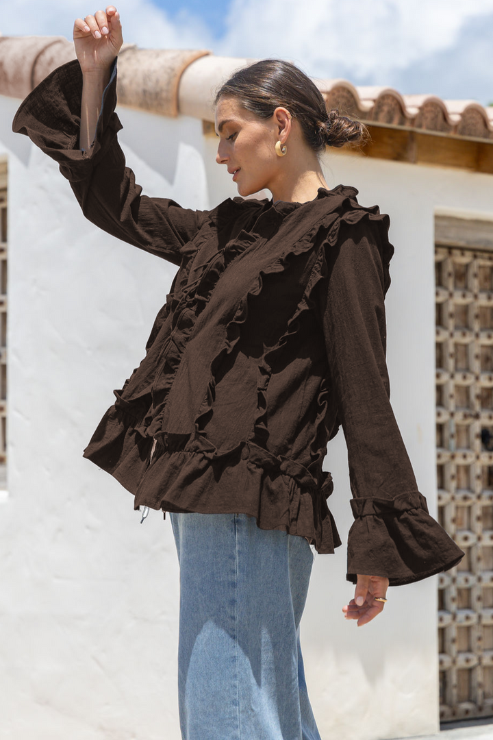 btl the label tie blouse in brown