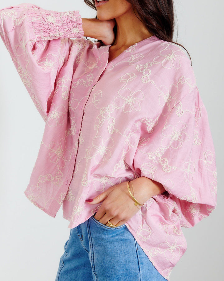 btl the label tilly balloon sleeve blouse in pink