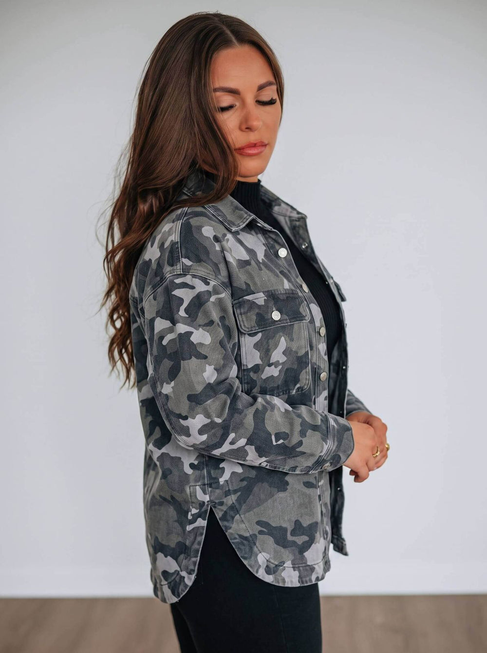 camo denim shacket by smaibulun