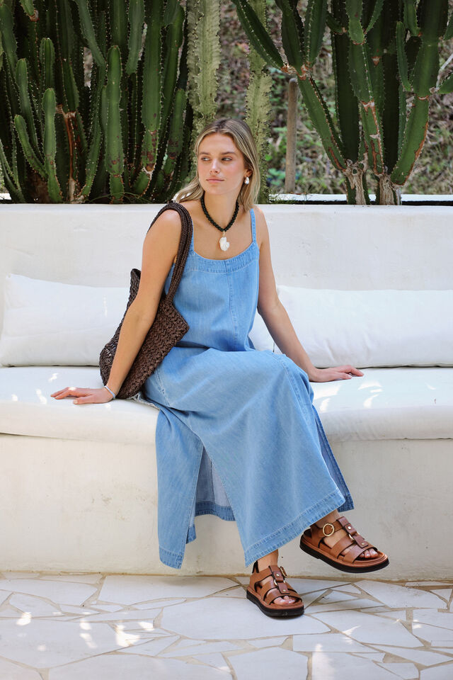 Ceres Life Remy Strappy Midi Dress in Vintage Blue