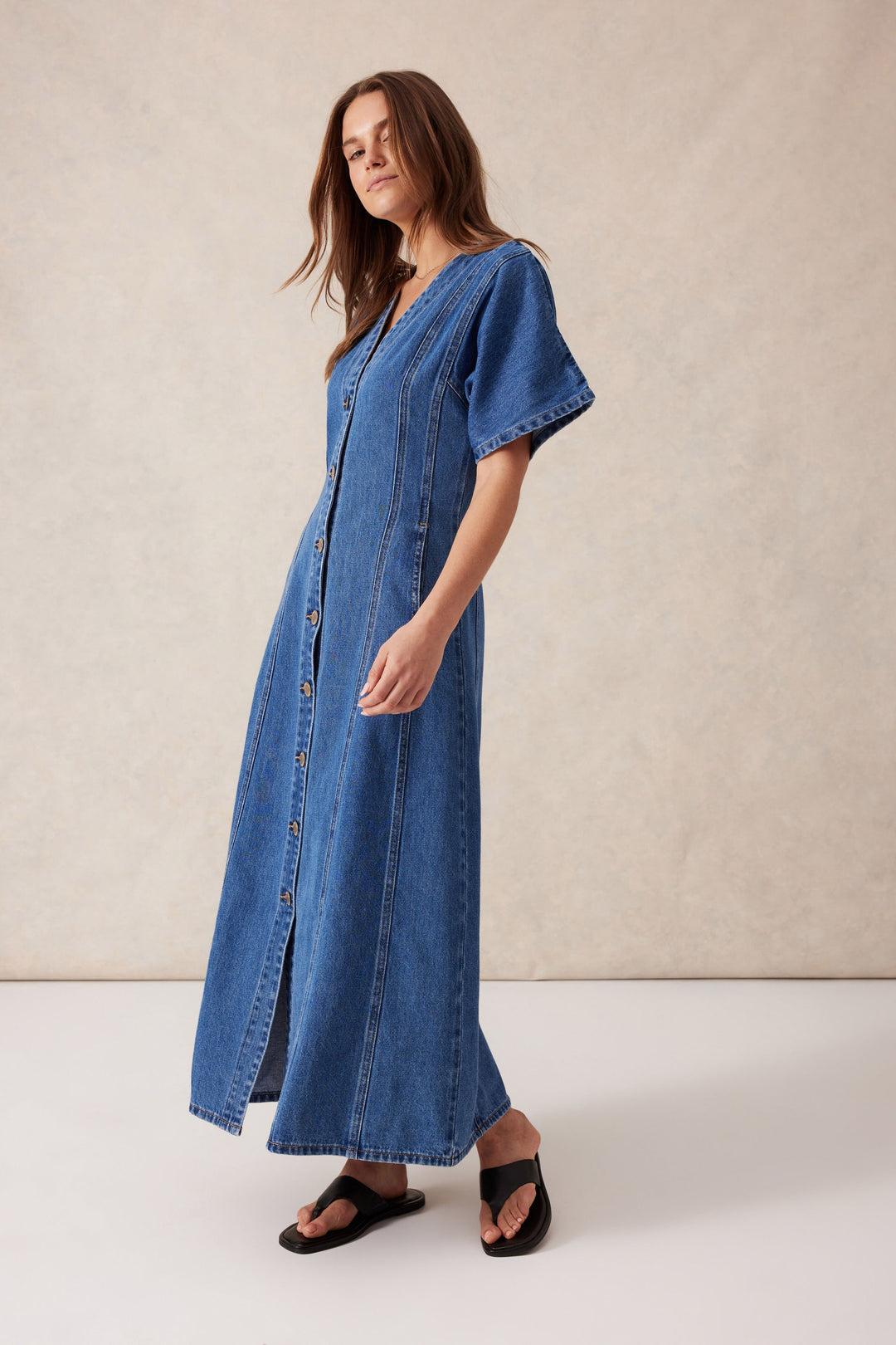 Ceres Life Short Sleeve Paneled Midi Dress