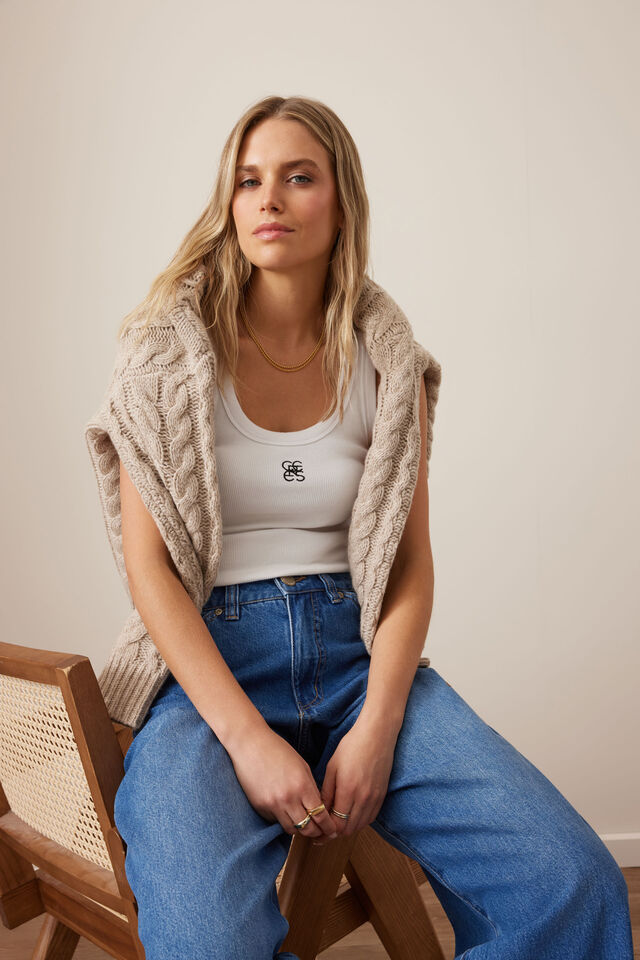 ceres life zoe contour rib tank in white 