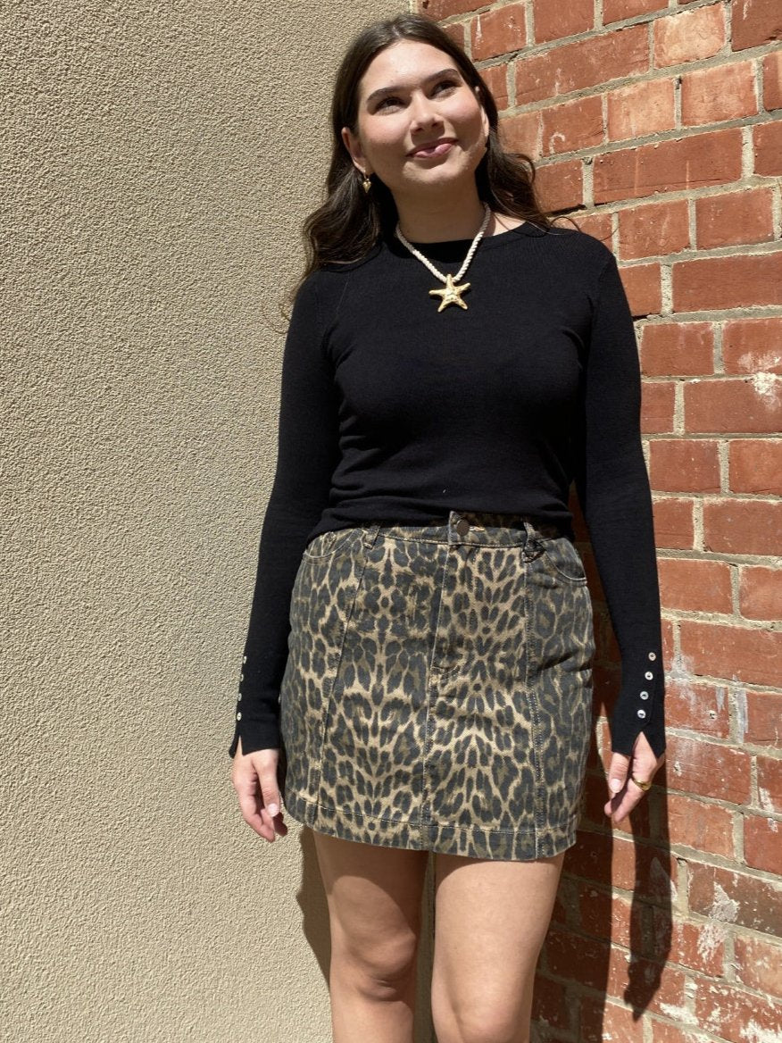 Country Denim Animal Print Midi Skirt