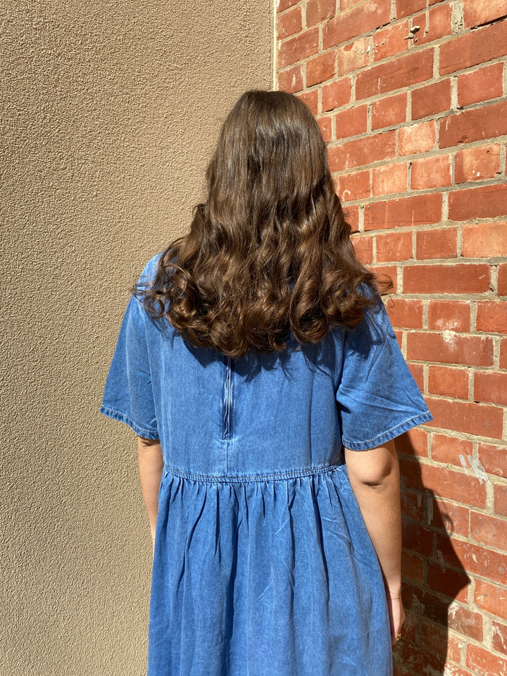 country denim dress back detail