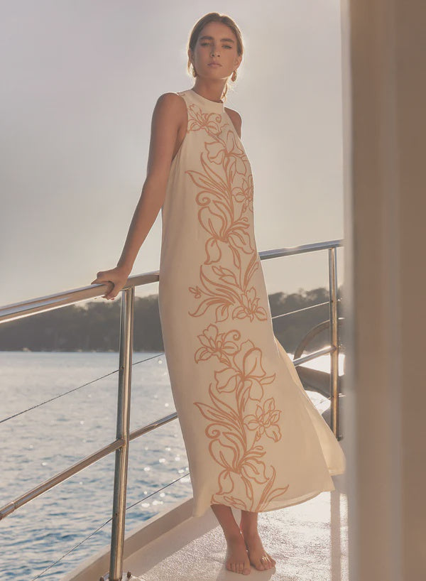 Esmaee Lolita Maxi Dress in Ecru Floral Print
