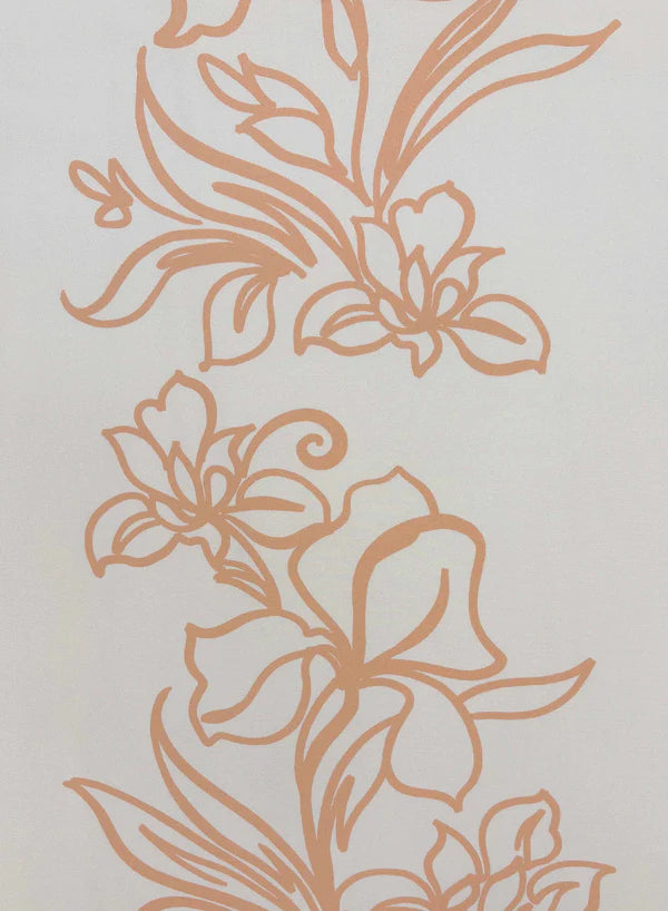 Decorative floral pattern in rose gold on a light gray background