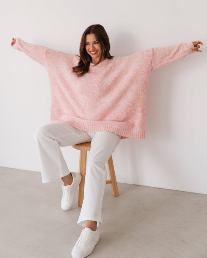 label of love oversize sweater in pink