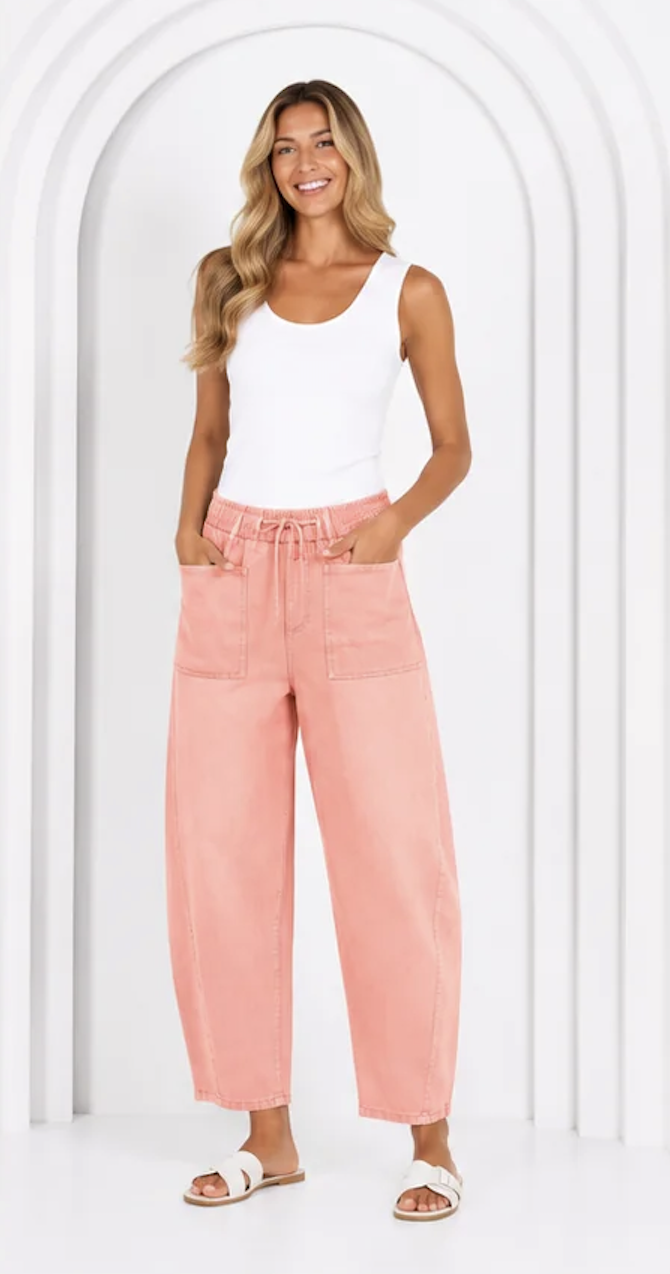 leo barrel jeans in peach by monaco denim