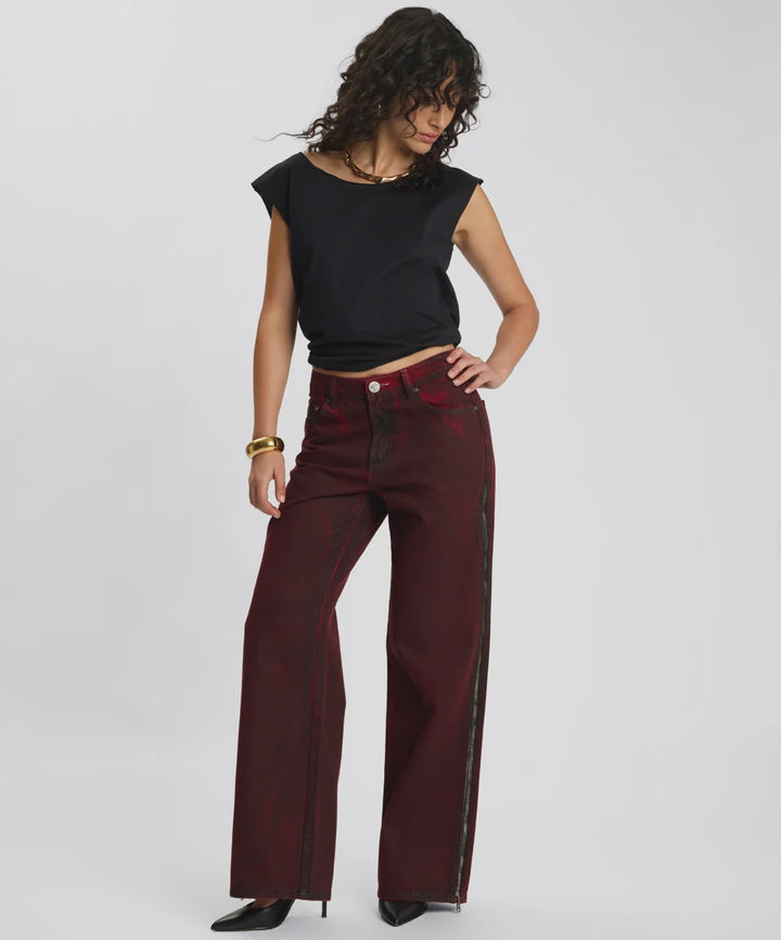 JACKSON MID WAIST WIDE LEG DENIM JEANS / STAINED MAROON