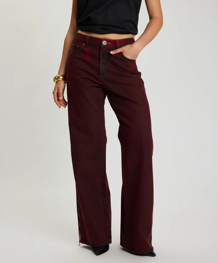 JACKSON MID WAIST WIDE LEG DENIM JEANS / STAINED MAROON
