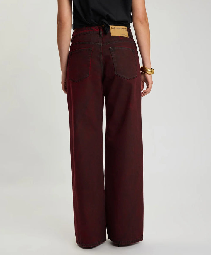 JACKSON MID WAIST WIDE LEG DENIM JEANS / STAINED MAROON