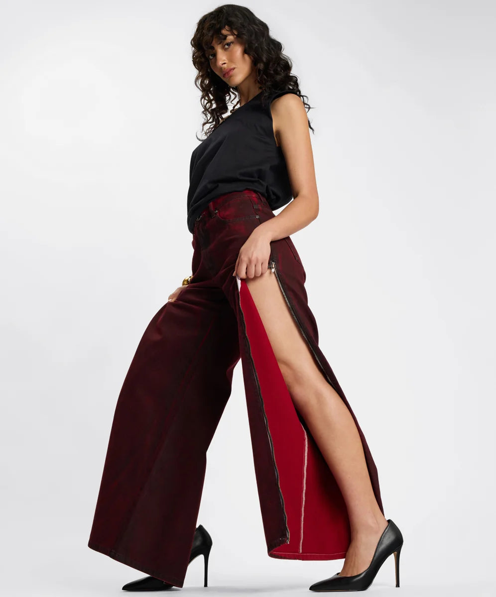 JACKSON MID WAIST WIDE LEG DENIM JEANS / STAINED MAROON