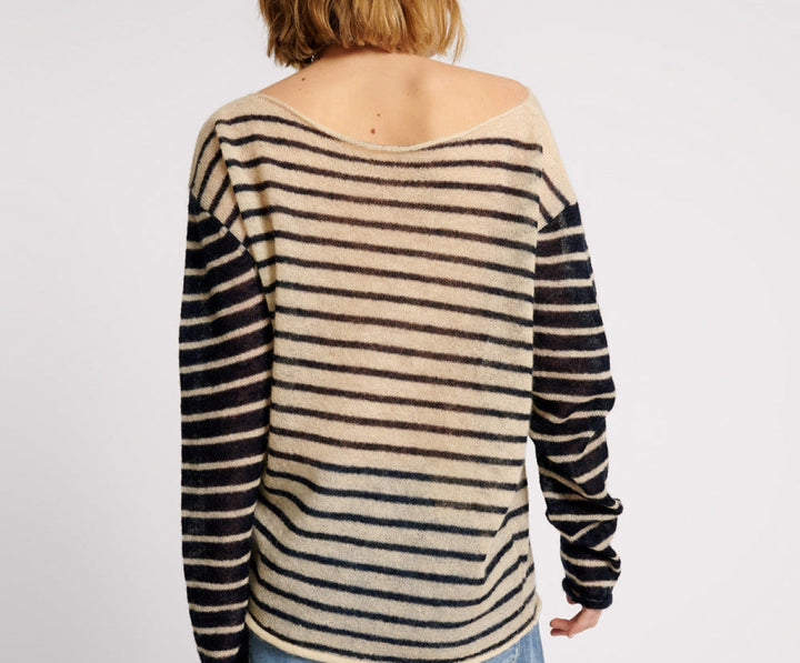 Wide Neck Striped Mohair Sweater from One Teaspoon
