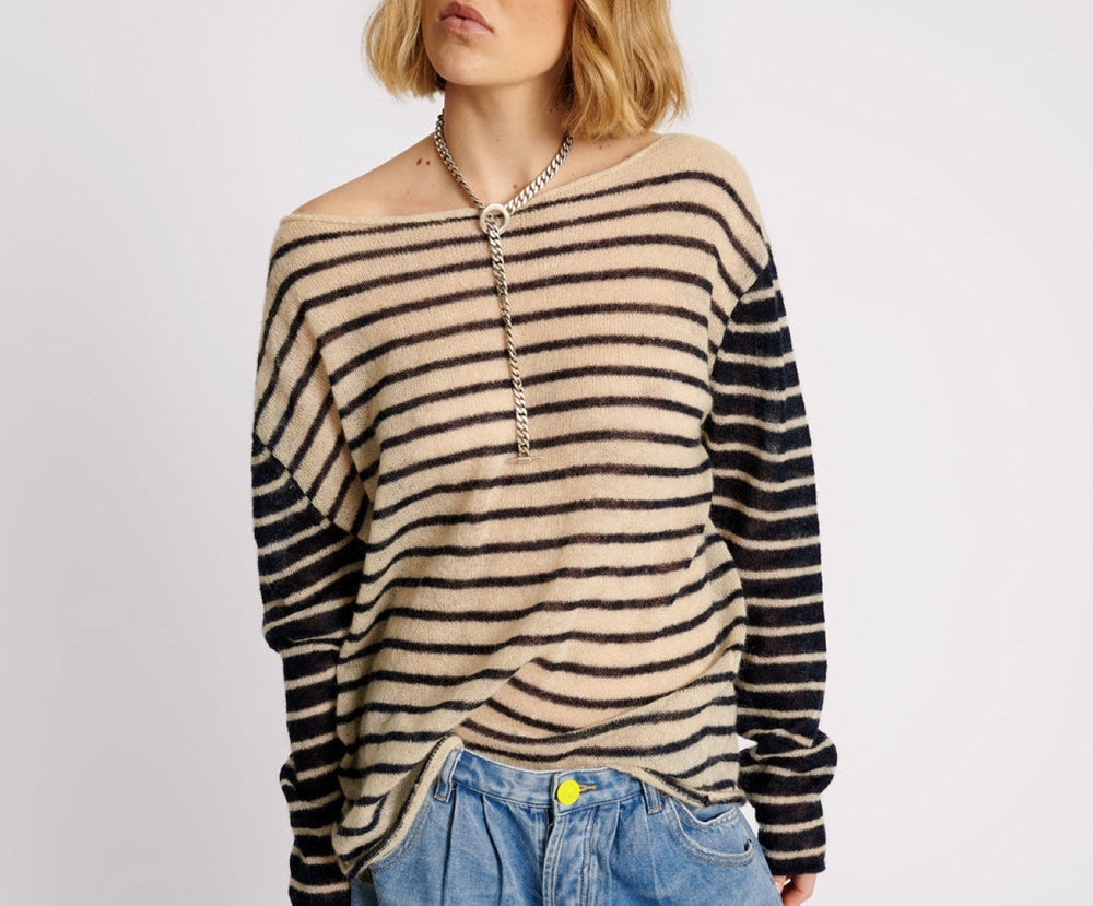 Wide Neck Striped Mohair Sweater from One Teaspoon